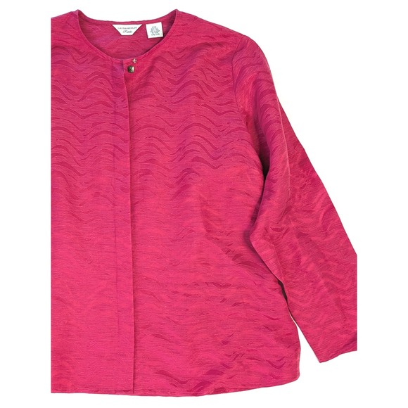 Laura Ashley Tops - Laura Ashley Petite Magenta Pink Silk Linen Jacquard Wave Blouse PM